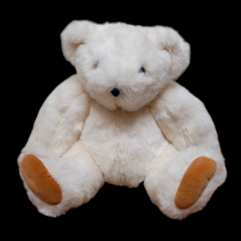 Authentic Vermont Teddy Bear White Jointed Blue Eyes 16" Soft Plush Toy